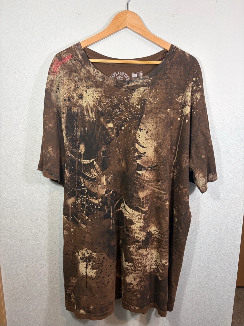Affliction 2XL Brown Distressed Graphic Tee Y2K Biker Grunge Made in USA